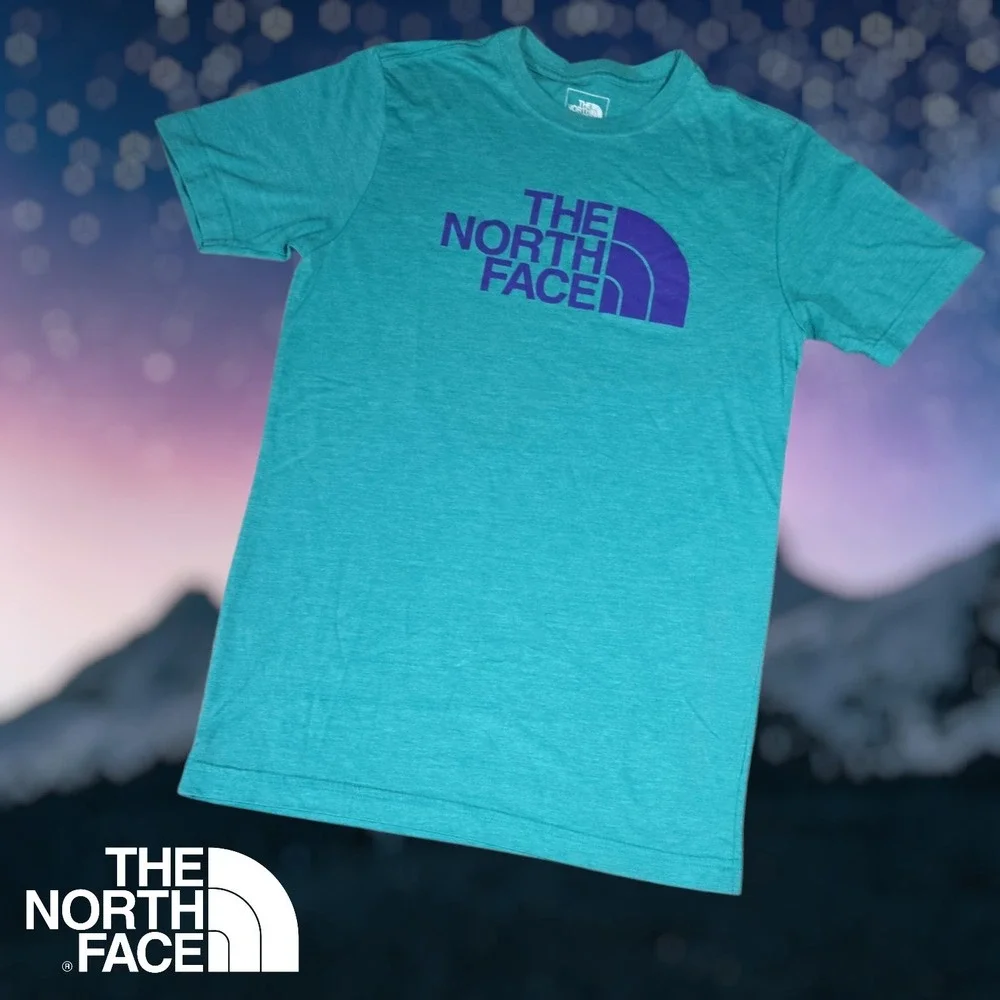 The North Face Mens Logo Crew Neck Slim Fit T-shirt Teal Blue‎ & Purple Small
